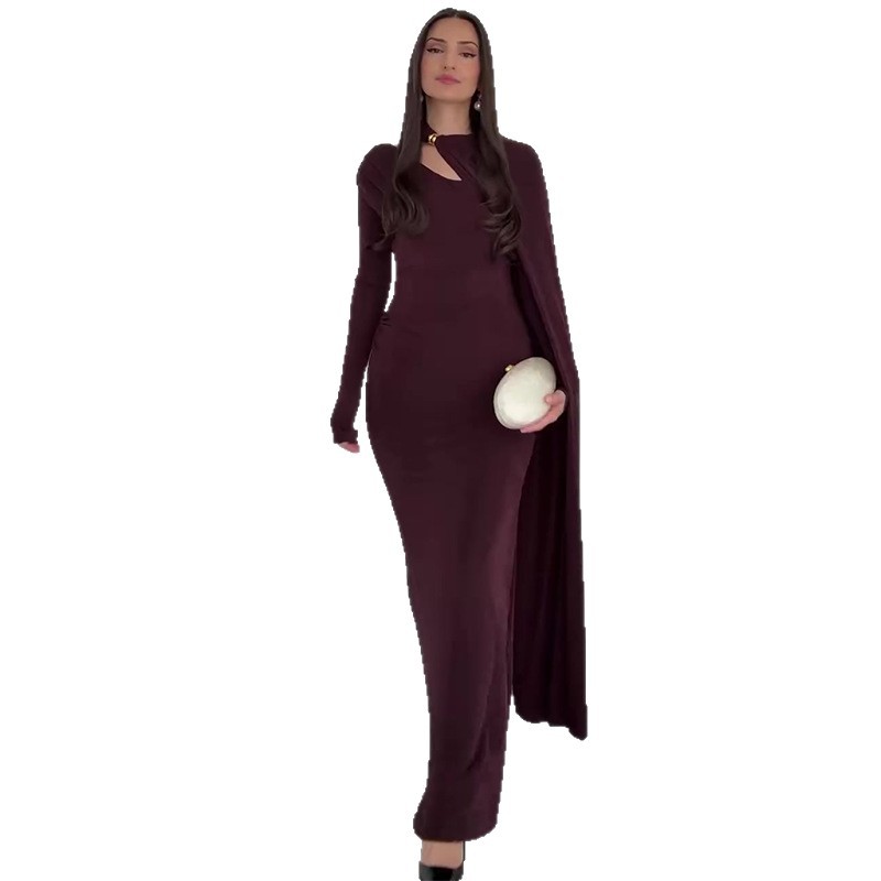 Womens Fashion Irregular Fitted Sheath Cape Dress