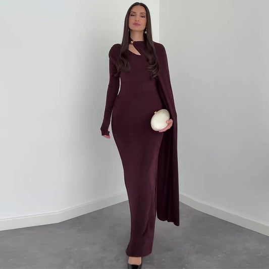 Womens Fashion Irregular Fitted Sheath Cape Dress