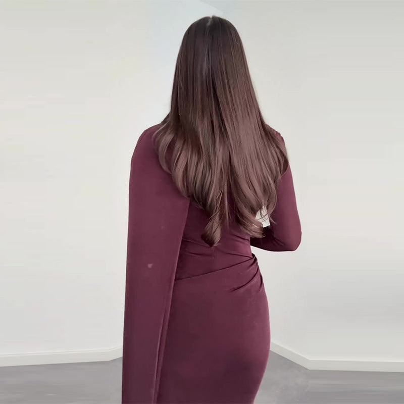 Womens Fashion Irregular Fitted Sheath Cape Dress